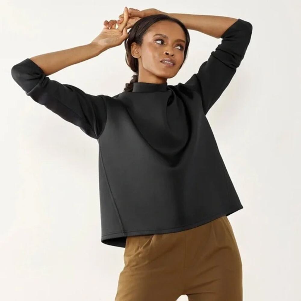 ADAY Like A Boss Pullover Mock Neck Black Neoprene Scuba Boxy SZ XS